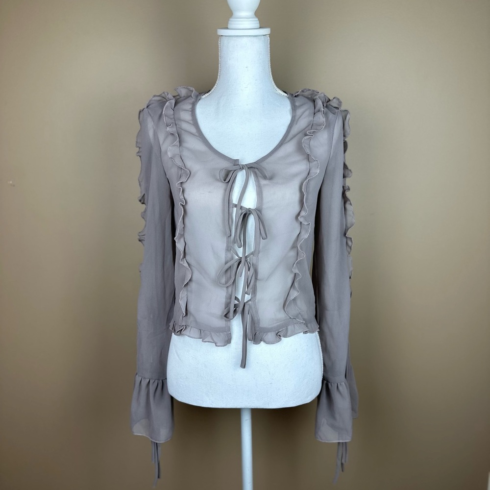 PRETTY LITTLE THING Chiffron Ruffle Tie Front Blouse